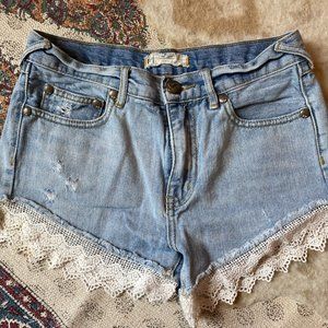Free People Lace Trim Denim Shorts